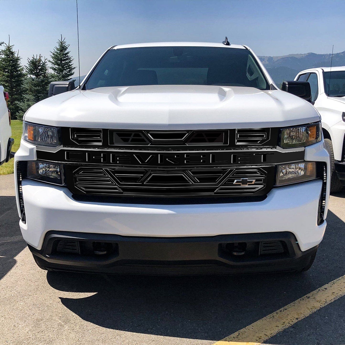 Armor Grille W/ Am Emblem Holder No Amber Lights - Glossy Black For 2019-2021 Chevy Silverado 1500| Amoffroad