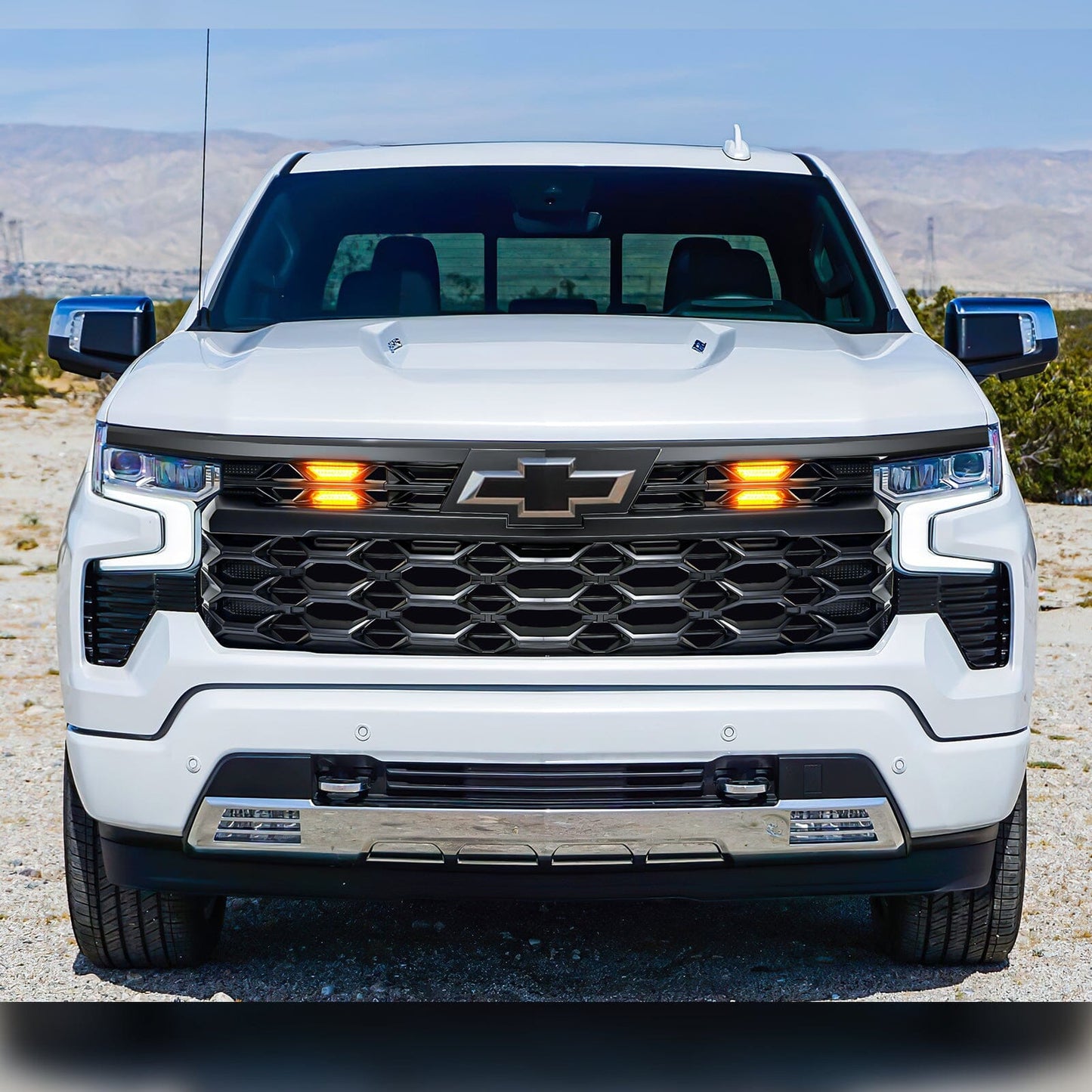 ZR2 Style Grille W/ Emblem Base & Amber Lights - Matte Black For 2022-2024 Chevy Silverado 1500 (Not Fit ZR2) | Amoffroad