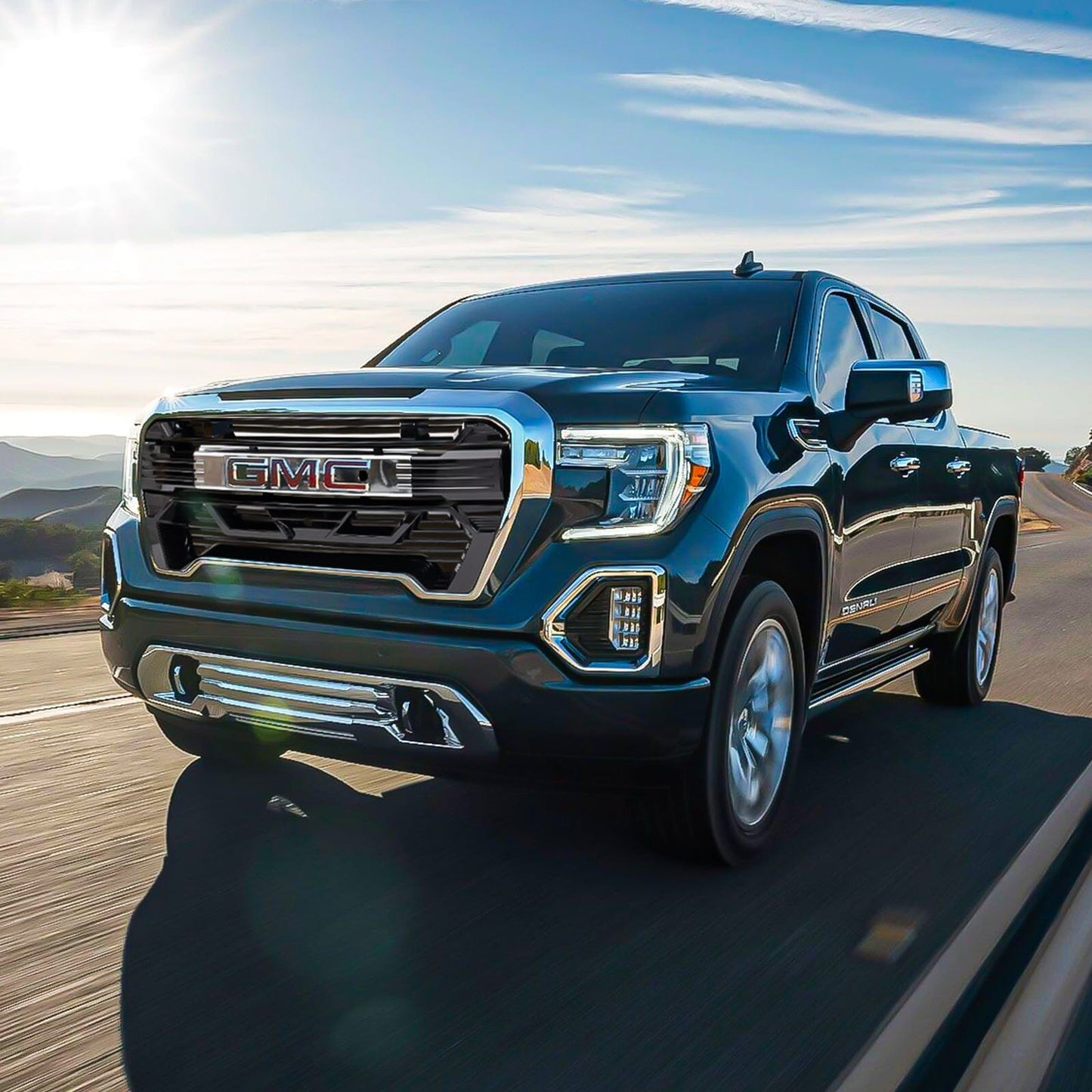 Armor Grille W/ Emblem Base - Chrome Glossy Black For 2019-2021 GMC Sierra 1500 | Amoffroad