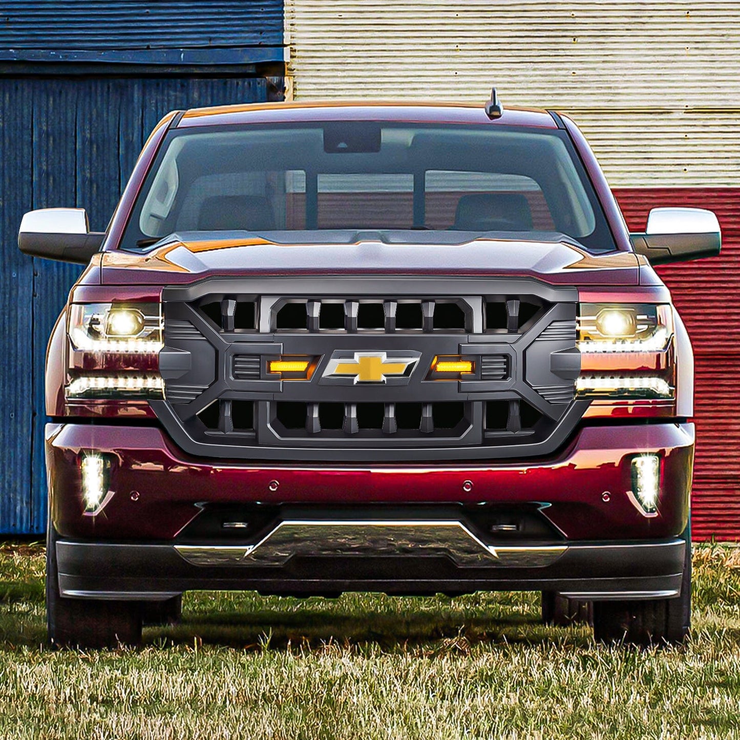 Armor Grille W/ Emblem Base - Matte Black For 16-19 Silverado 1500|Amoffroad