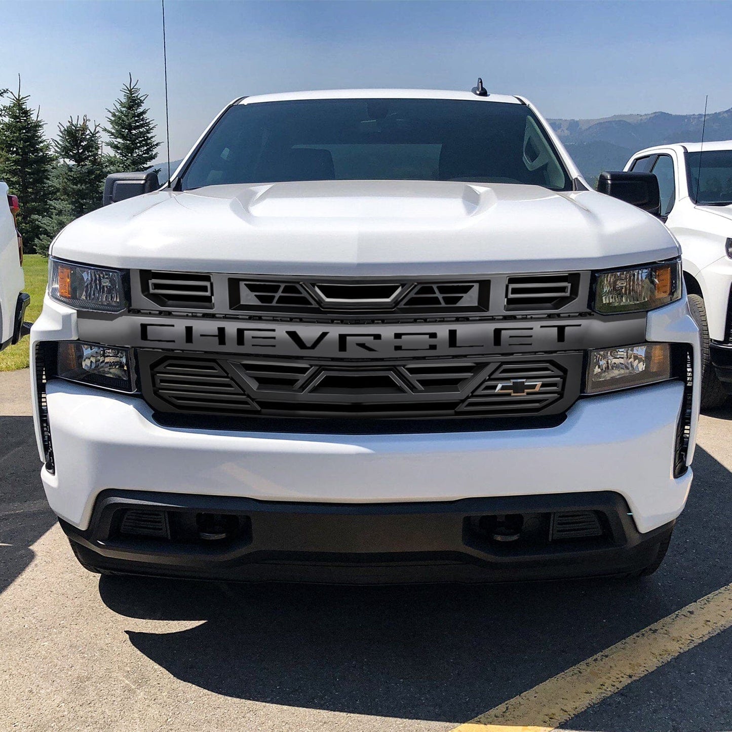 Armor Grille W/ Emblem Holder No Amber Lights - Matte Black For 2019-2021 Chevy Silverado 1500|Amoffroad