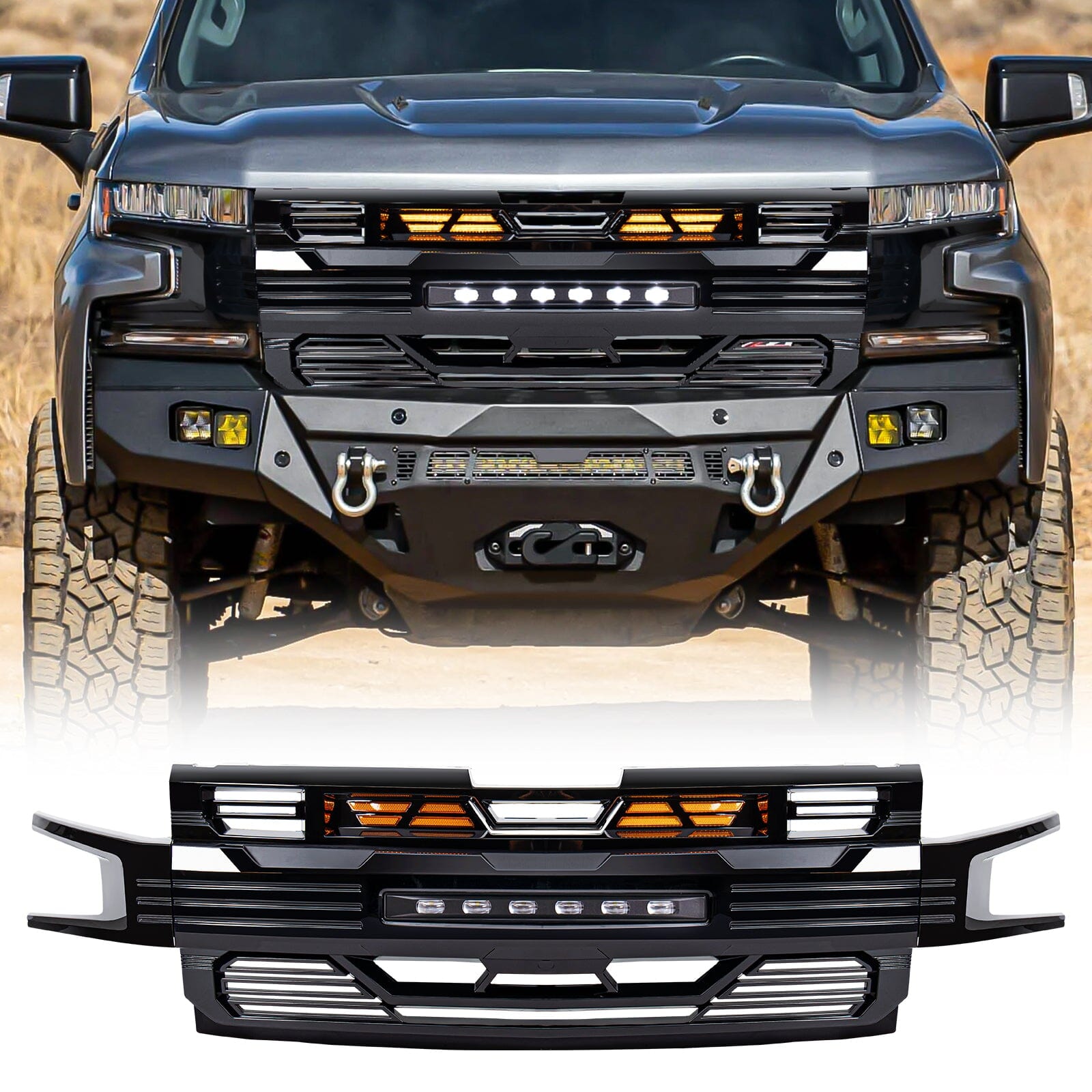 American Modified Armor Grille W/ Off-Road Lights Glossy Black