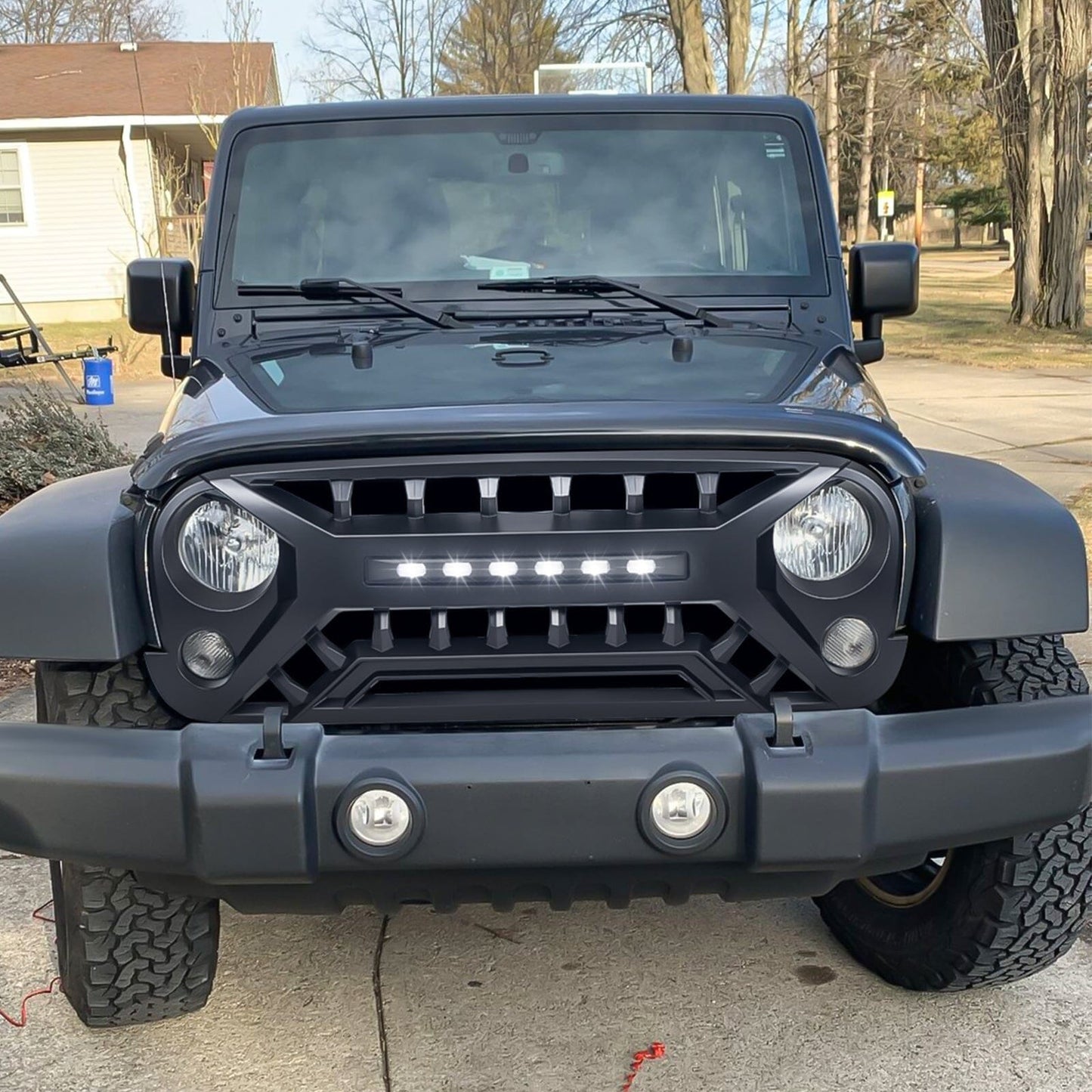 Armor Grille W/ Off-Road Lights - Matte Black For 07-18 Jeep Wrangler JK|Amoffroad