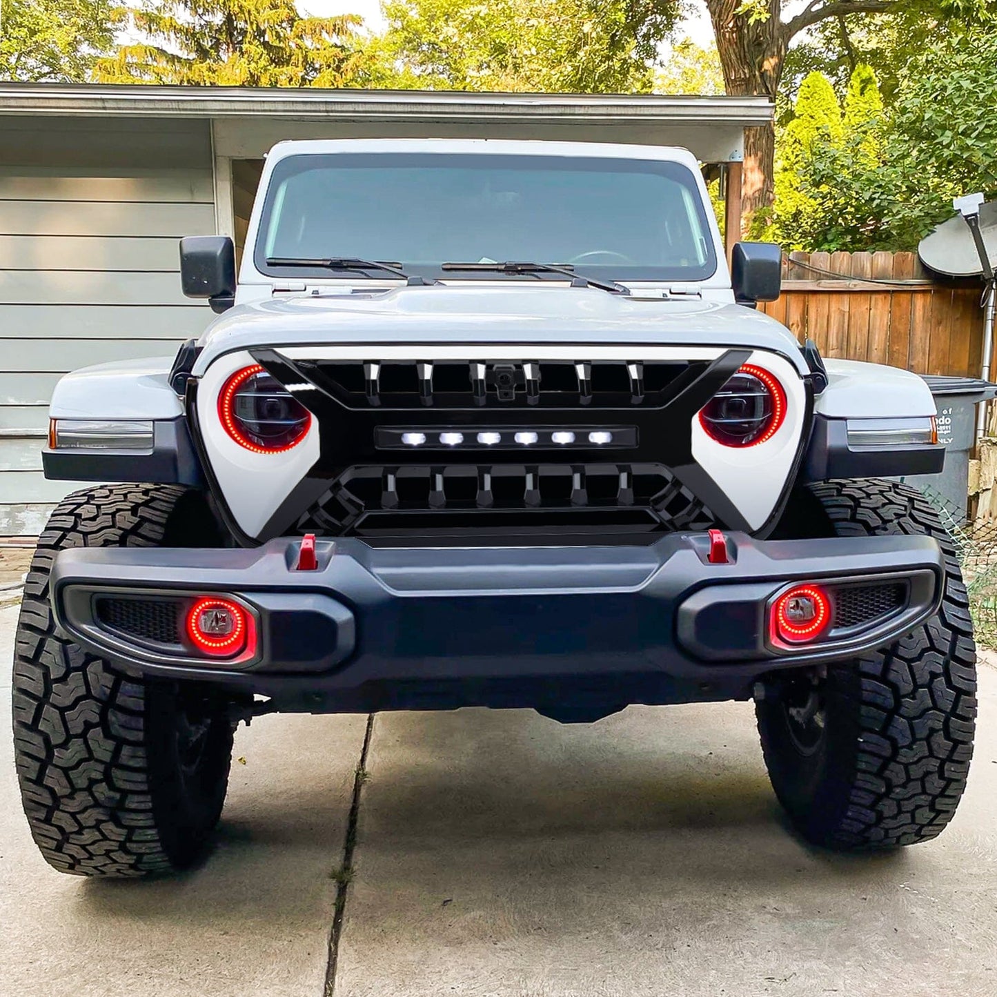 Armor Grille W/ Off-Road Lights - White & Black For 18-23 Jeep Wrangler JL & Gladiator JT| Amoffroad