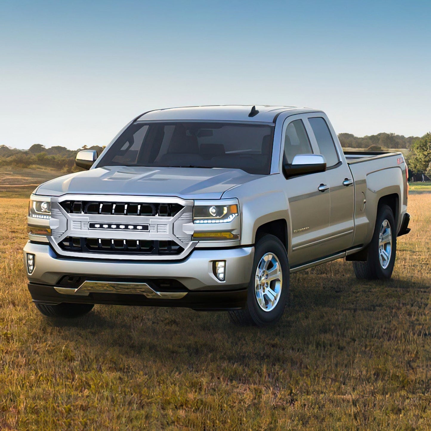 Armor Grille W/OFF-ROAD Lights - Chrome For 16-19 Silverado 1500 | AM Off-Road