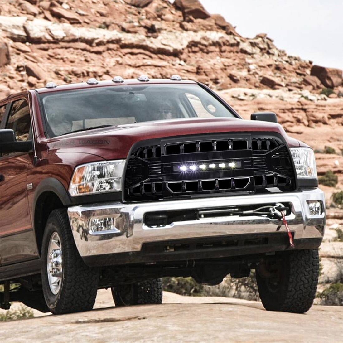 Armor Grille W/Off-Road Lights-Glossy Black For 2009-2012 Dodge Ram 1500| Amoffroad