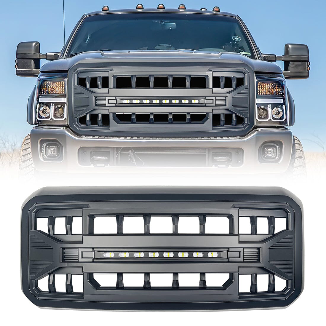 American Modified Armor Grille w/Off-Road Lights - Matte Black For 2011-2016 Ford F250