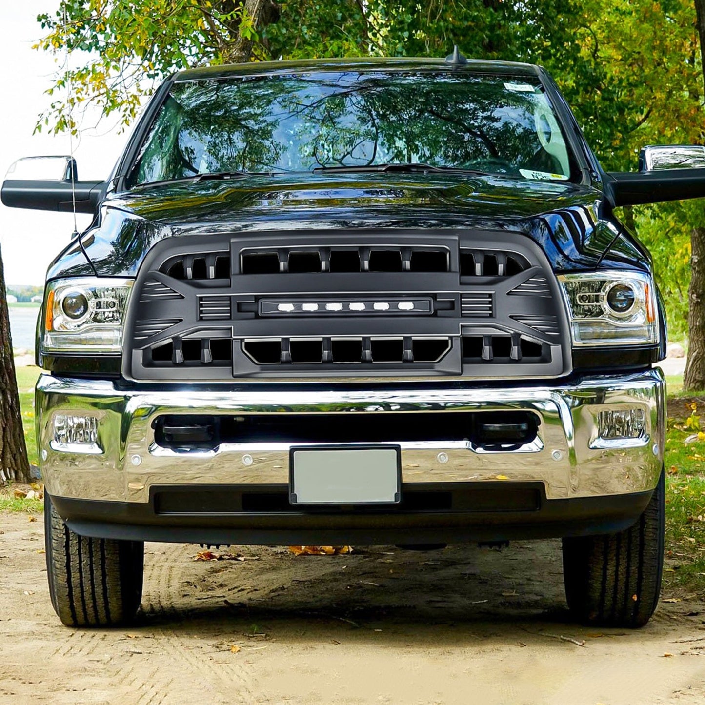 Armor Grille W/Off-Road Lights-Matte Black For 2013-2018 Dodge Ram 2500| Amoffroad