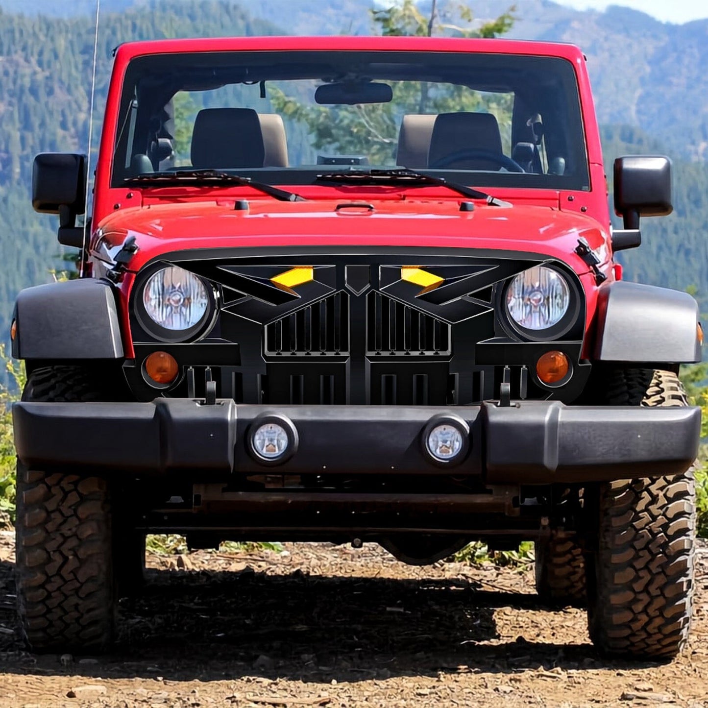 Empire Grille W/ Amber Lights - Glossy Black for 07-18 Jeep Wrangler JK | Amoffroad