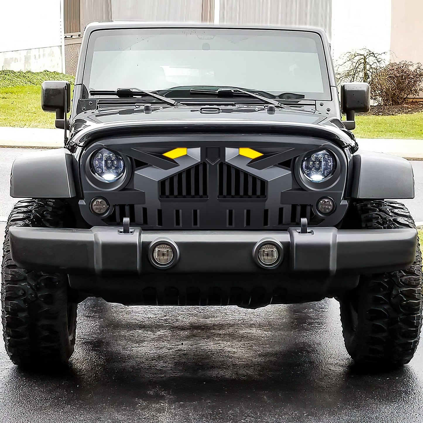 Empire Grille W/ Amber Lights - Matte Black for 07-18 Jeep Wrangler JK | Amoffroad