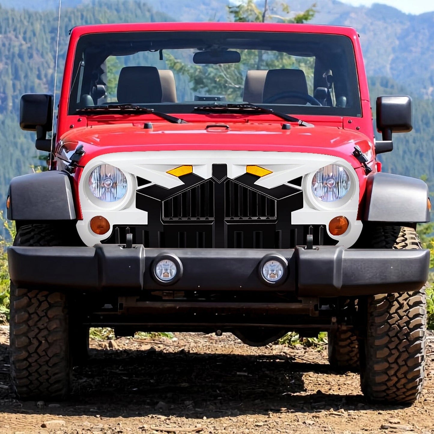 Empire Grille W/ Amber Lights - White & Black for 07-18 Jeep Wrangler JK |Amoffroad