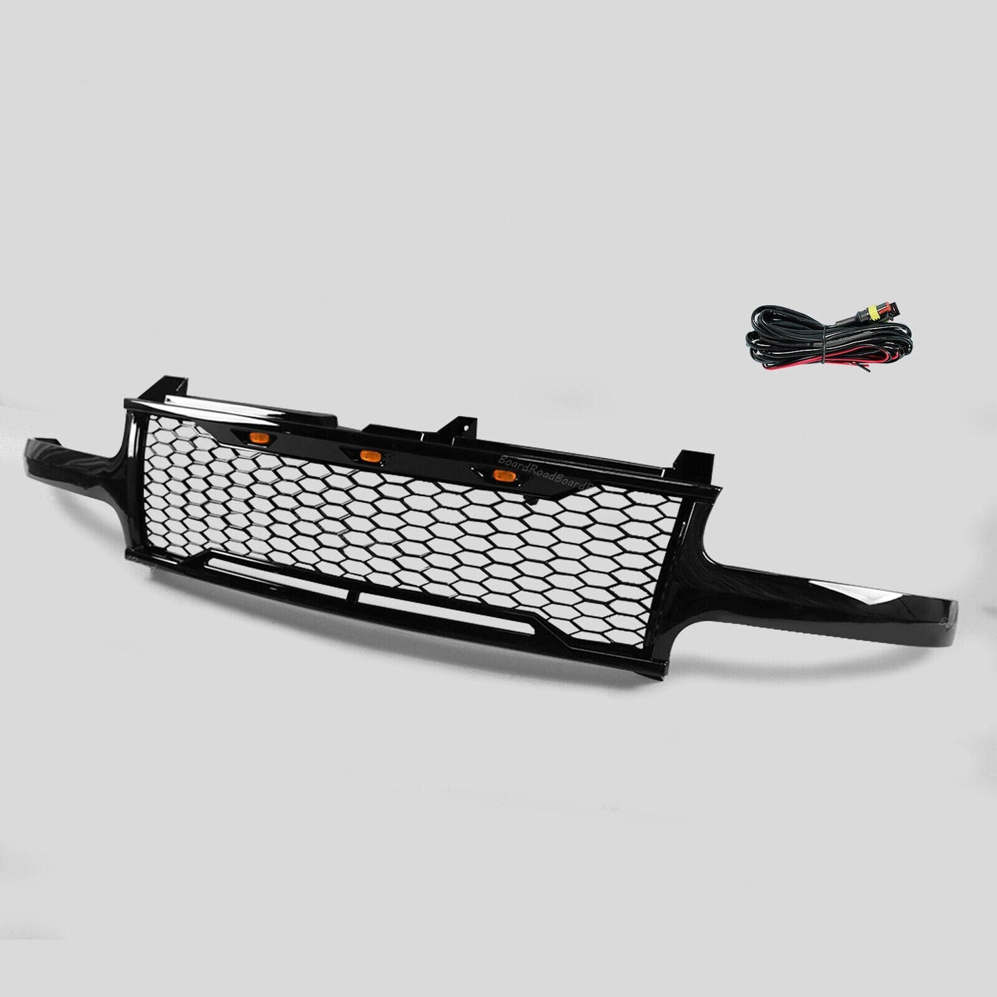 Front Grille W/Amber Lights- Glossy Black For 99-02 Chevy Silverado