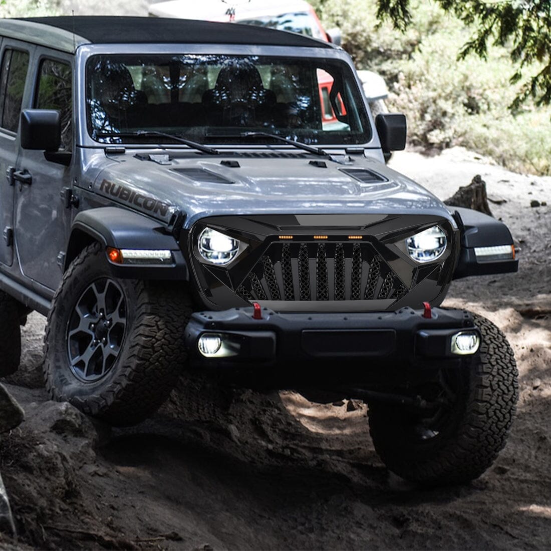 Goliath Grille W/ Amber Led Running Lights For 18-23 Jeep Wrangler Jl & Gladiator Jt - Glossy Black| Amoffroad