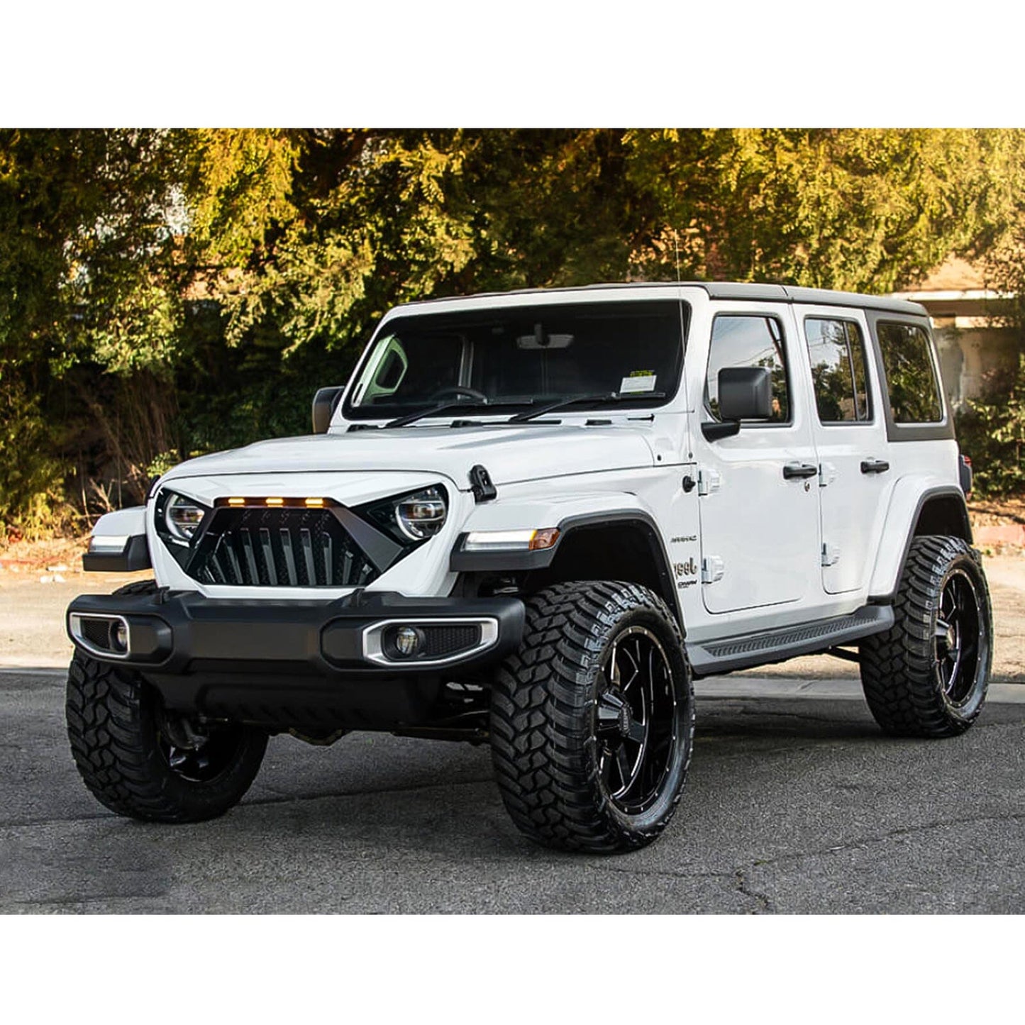Goliath Grille W/ Amber Led Running Lights For 18-23 Jeep Wrangler Jl & Gladiator Jt - White & Black|Amoffroad