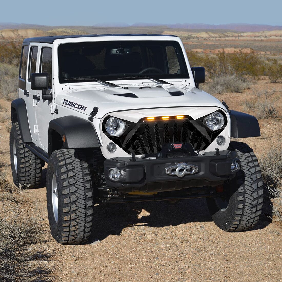 Goliath Grille W/ Led Amber Lights-White & Black For 07-18 Jeep Wrangler JK| Amoffroad