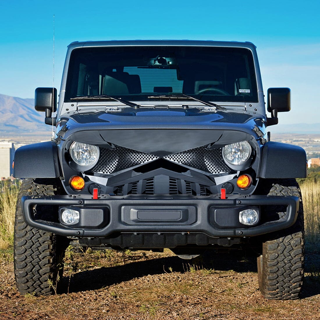 Hawke Grille - Glossy Black For 07-18 Jeep Wrangler JK | Amoffroad