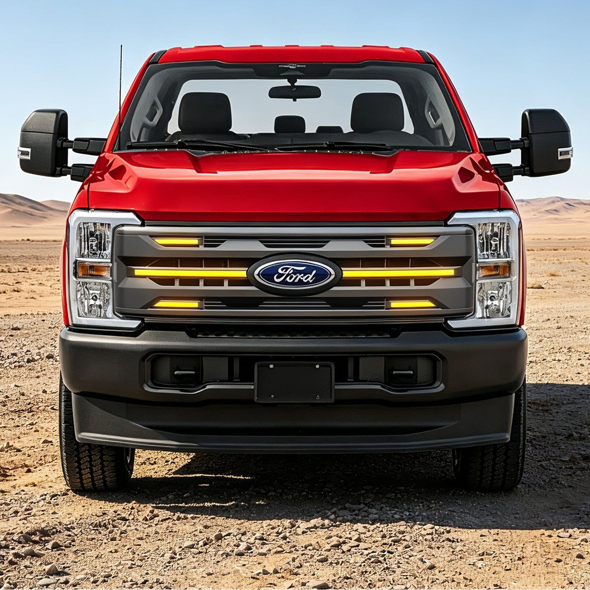LED Armor Grille w/ DRL, Amber Lights & OEM Emblem Hole - Matte Black For 2023-2027 Ford F-250 / F-350 Super Duty XL / XLT| Amoffroad