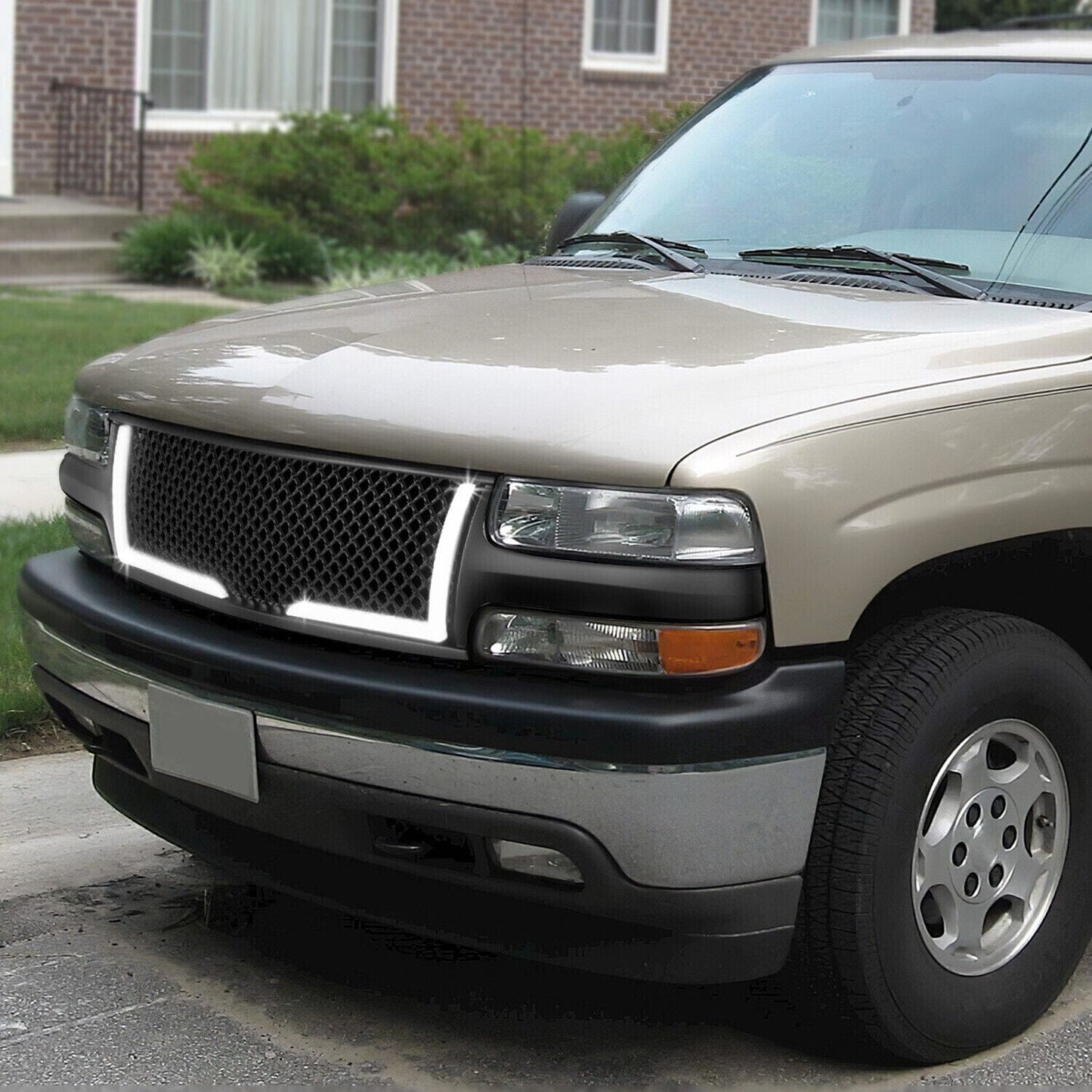 Mesh Front Grille w/LED DRL-Matte Black For 99-06 Chevy Silverado