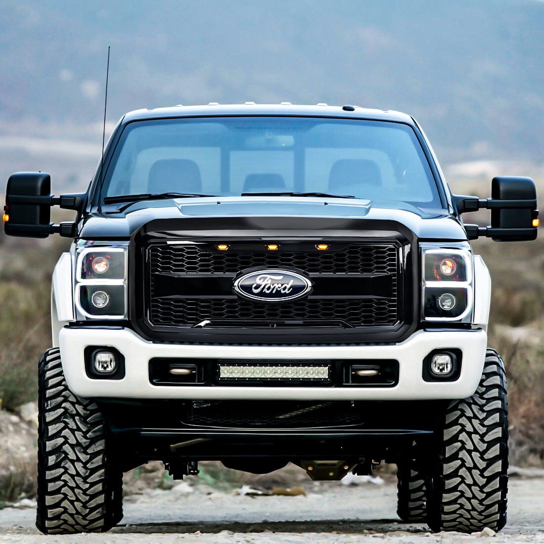 Raptor Style Mesh Grille W/ Emblem Bracket-Glossy Black For 2011-2016 Ford F250| Amoffroad