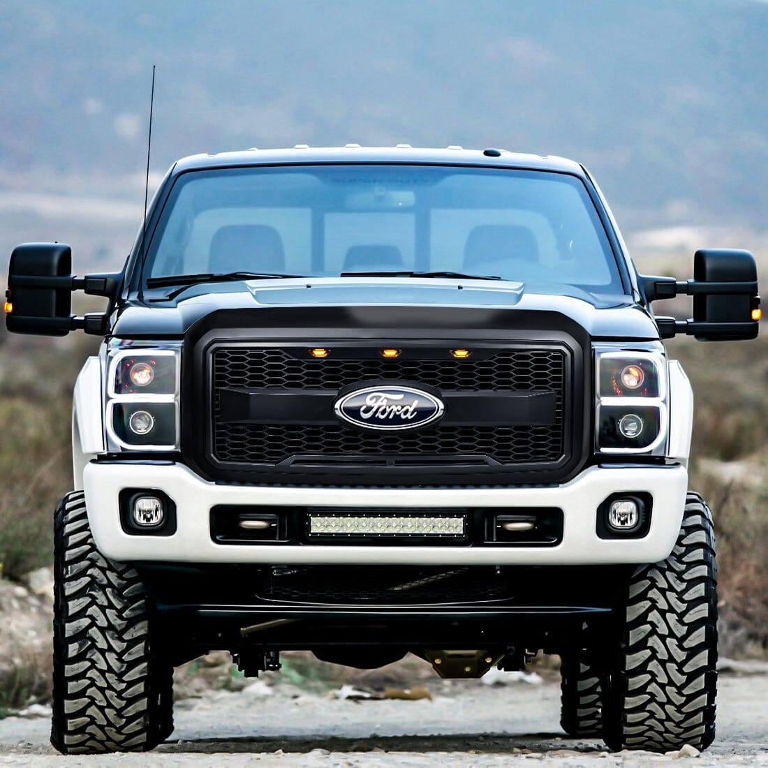 Raptor Style Mesh Grille W/ Emblem Bracket-Matte Black For 2011-2016 Ford F250 | Amoffroad