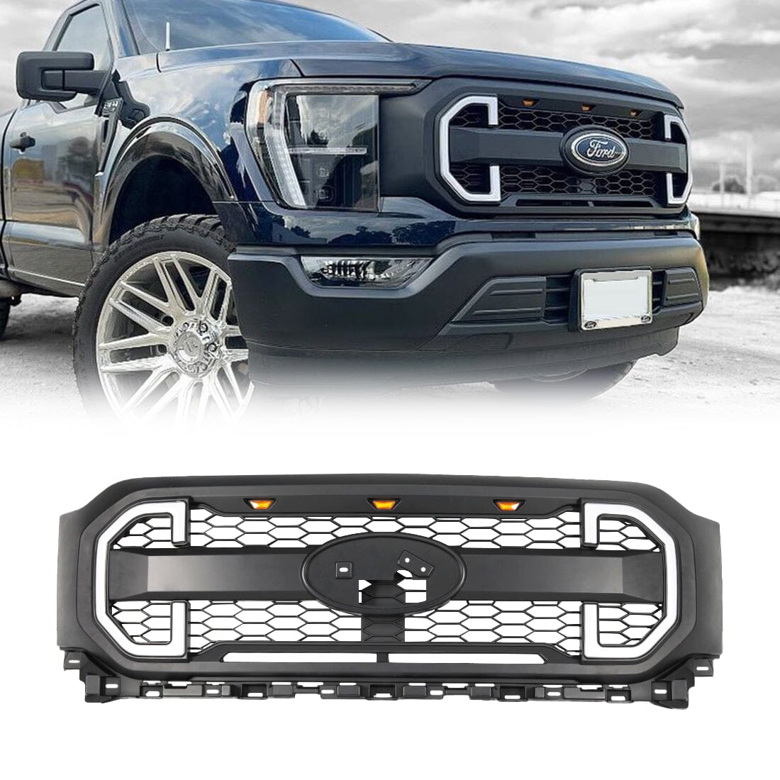 Raptor Style Mesh Grille W/DRL & Turn Signal Lights For 2021-2023 Ford F150丨Amoffroad