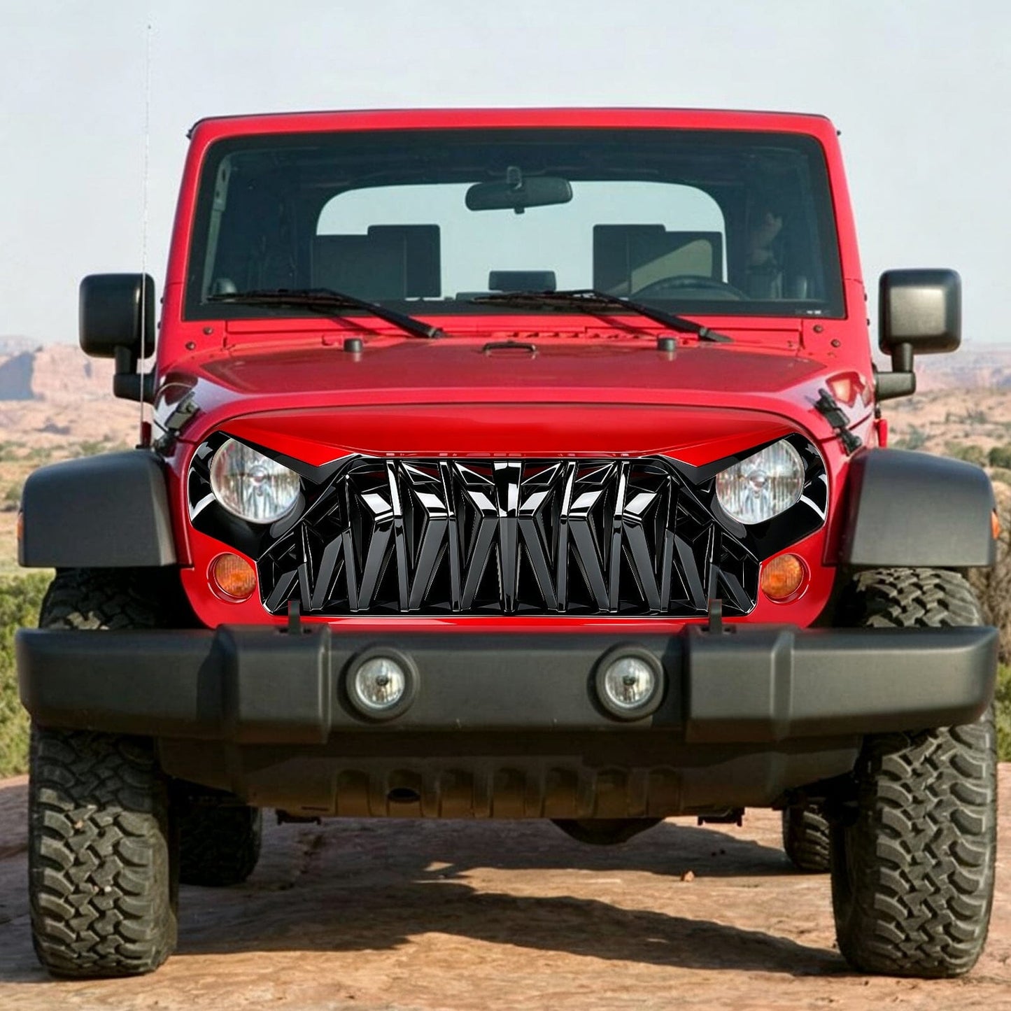 Shark Grille - Red & Black For 07-18 Wrangler JK/ JKU | Amoffroad