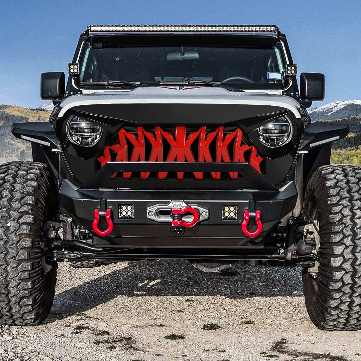 Shark Grille - Red & Black For 18+ Wrangler JL & Gladiator JT W/O Trailcam | Amoffroad