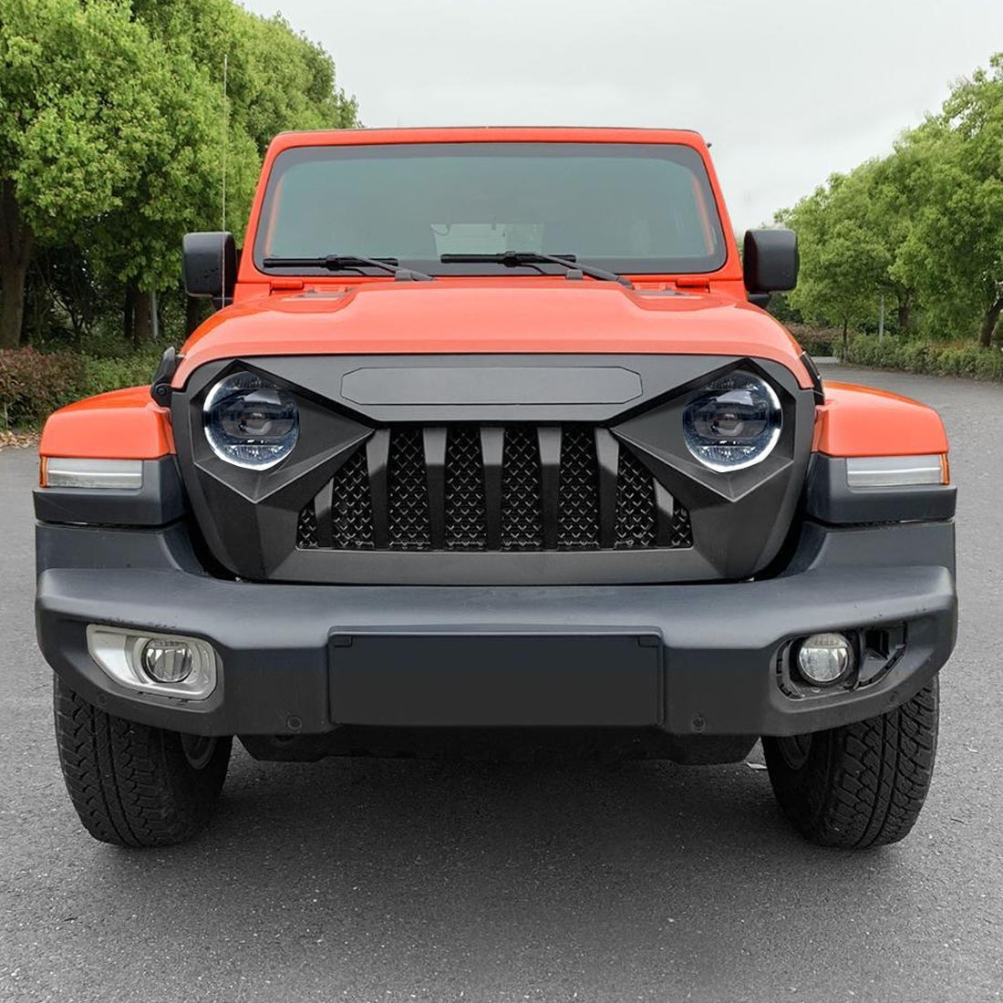 9 Inch LED Halo Headlights & Demon Grille w Mesh Combo for 18-21 Jeep Wrangler JL & Gladiator JT