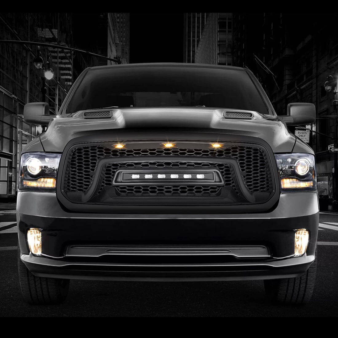 Armor Grille w/Off-Road Lights For 2013-2018 Dodge Ram 1500 (Not fit Rebel models), 2019-2023 Ram 1500 Classic