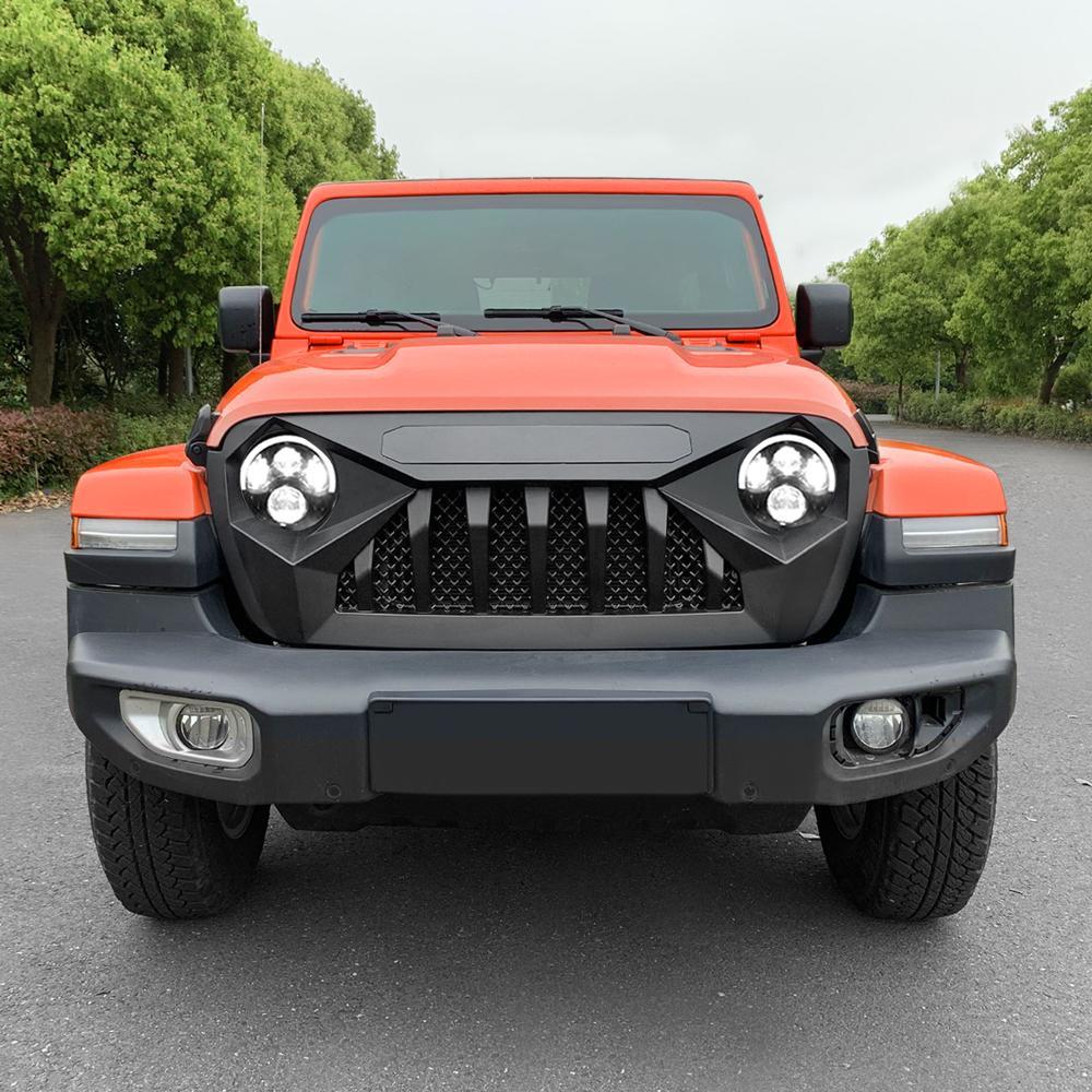 Jeep Wrangler JL Demon Grille w/ Mesh - Matte Black & Half Halo Headlights Combo