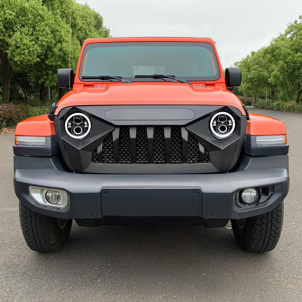 Jeep Wrangler JL Demon Grille w/ Mesh - Matte Black & Halo Headlights Combo