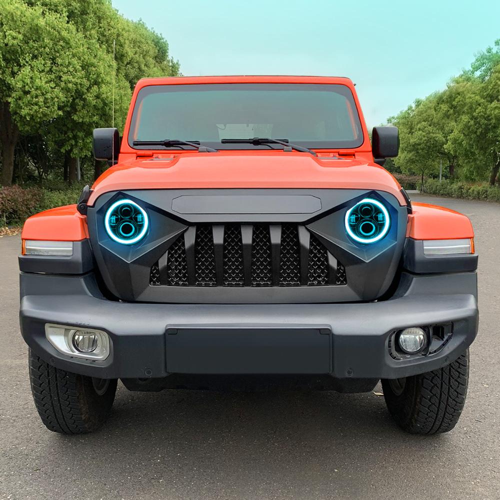 Demon Grille w/ Mesh & RGB Halo Headlights Combo for 18+ Wrangler JL & Gladiator Models