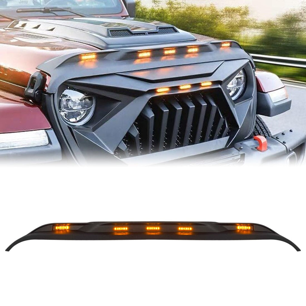 Front Hood Protector Stone Guard w/ Amber LED Lights for 18-23