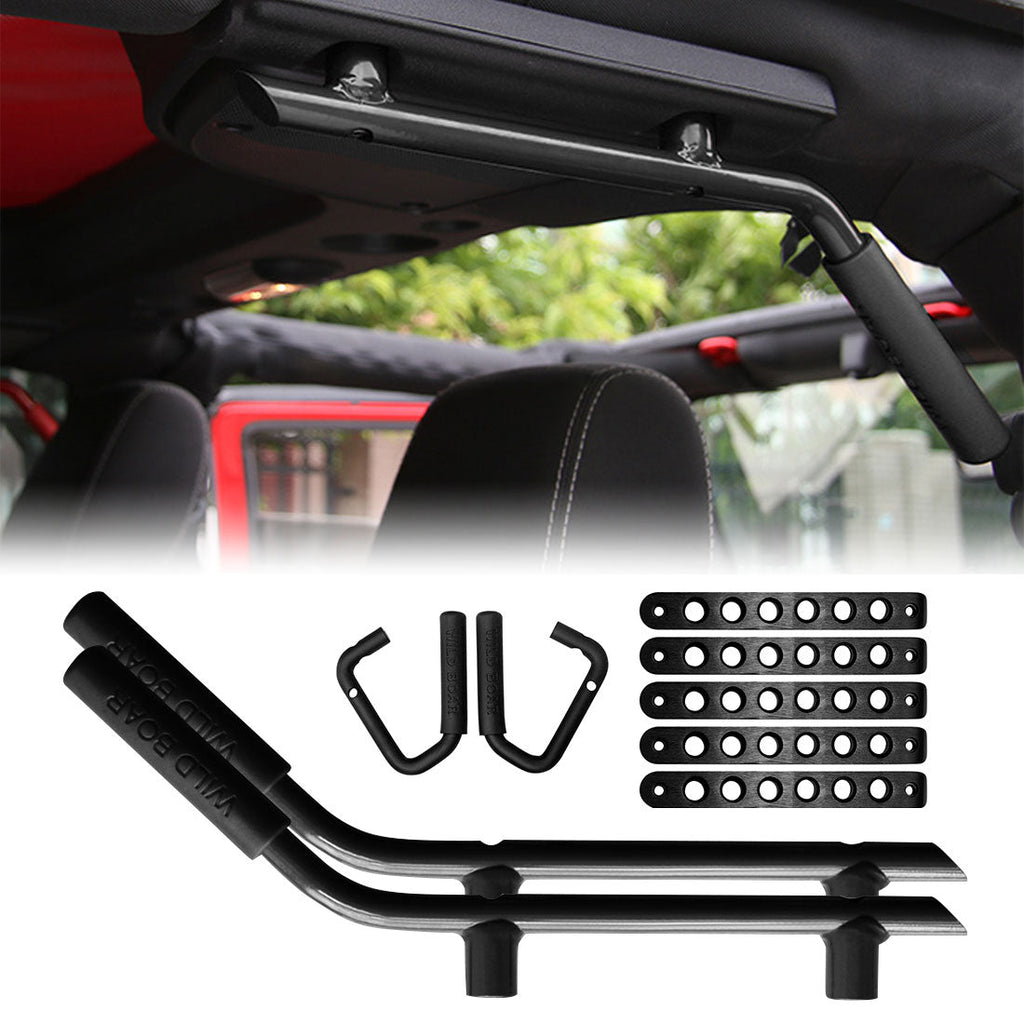 07-18 Jeep Wrangler JK/JKU Front  Rear Grab Handles  Aluminum Door Grab  Handle Inserts Cover-Black Combo丨Amoffroad