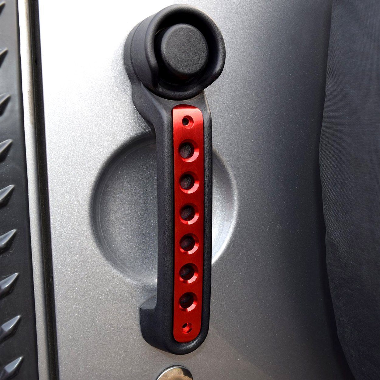 Front & Rear Grab Handles & Aluminum Door Grab Handle Inserts Cover Combo-Red for 07-18 Jeep Wrangler JK/JKU丨Amoffroad