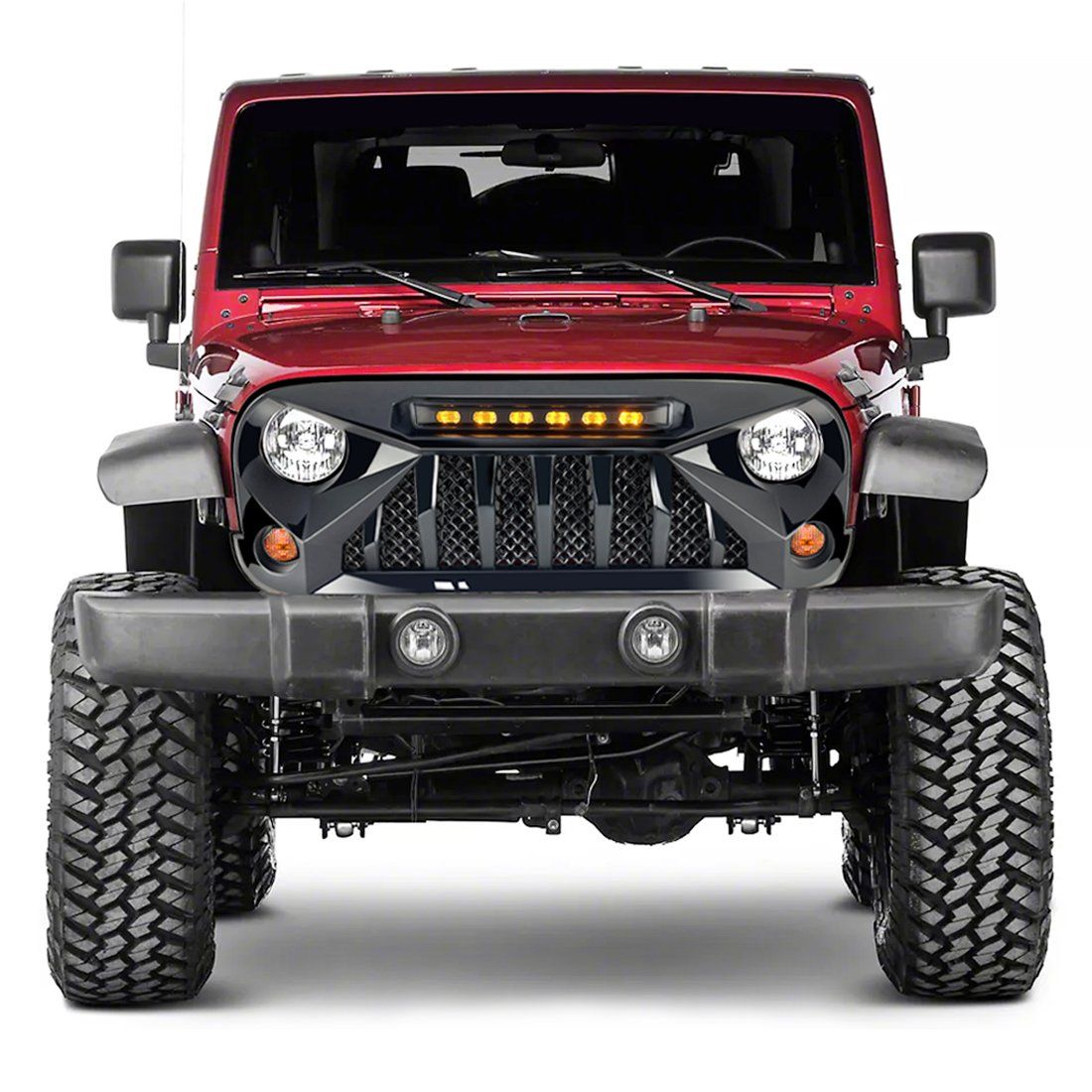 Jeep Wrangler JK Gladiator Grille w/ Amber LED Running Lights-Glossy Black | AMOffRoad