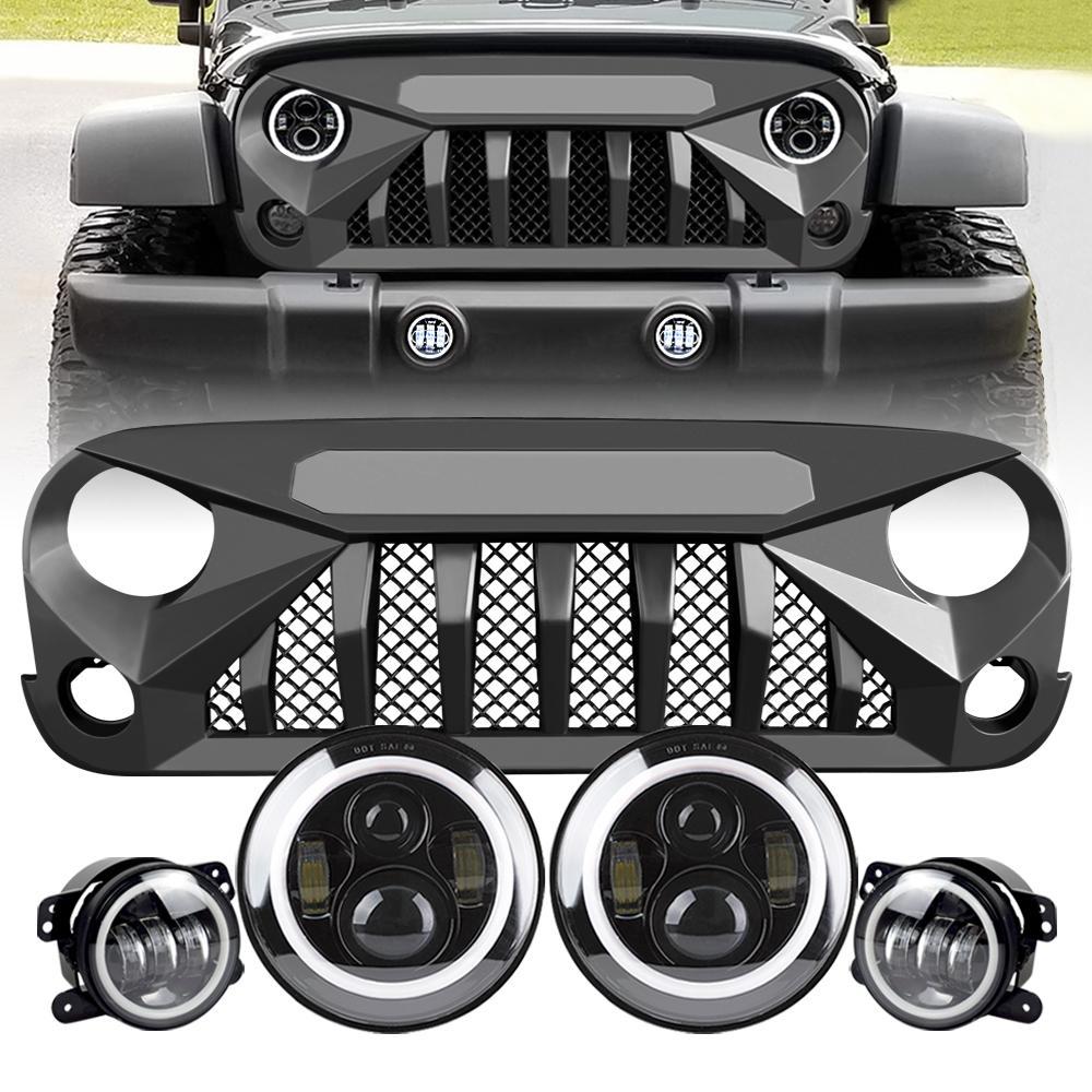 7'' Halo LED Headlights + Turn Signals + Tail Lights Combo For Jeep Wrangler JK 07-18 – 6-Piece Kit
