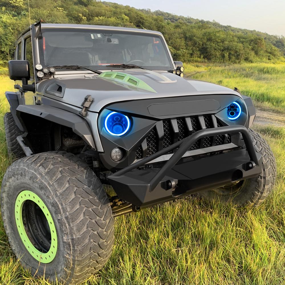 Gladiator Vader Grille & RGB Halo Headlights Combo for 07-18 Wrangler JK