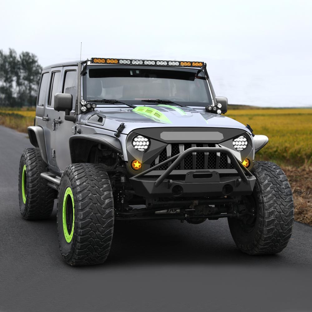 Gladiator Vader Grille & Smoked Star Turn Lights & Honeycomb LED Headlights for 07-18 Wrangler JK