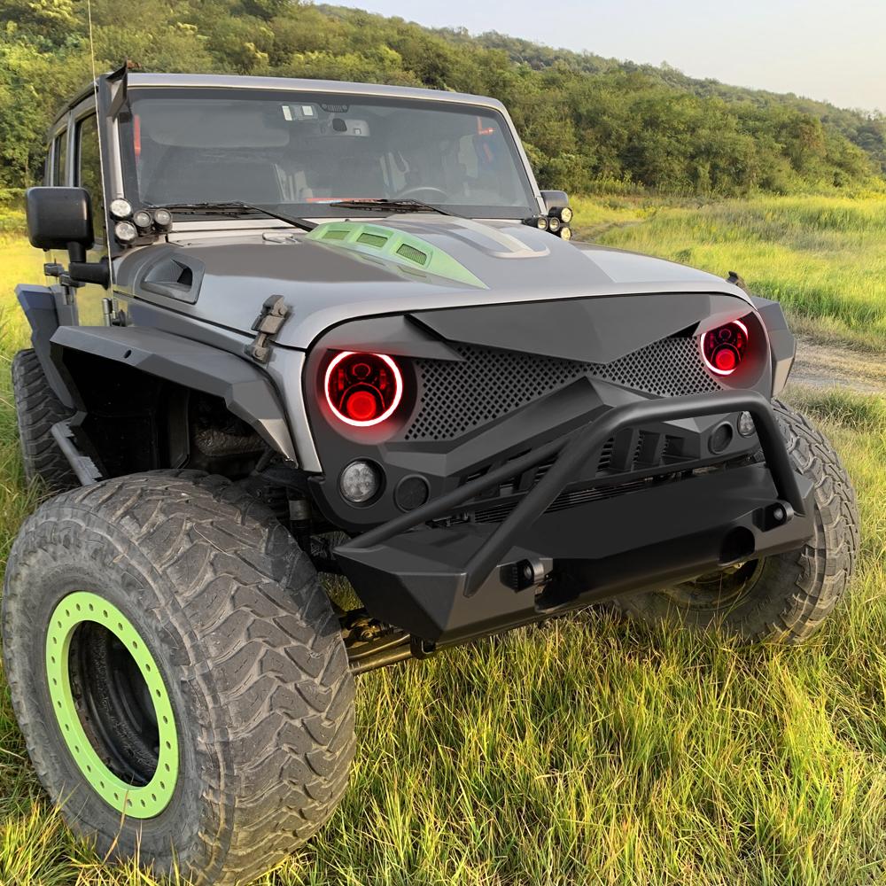 amoffroad jeep wrangler hawke grille rgb halo headlights combo