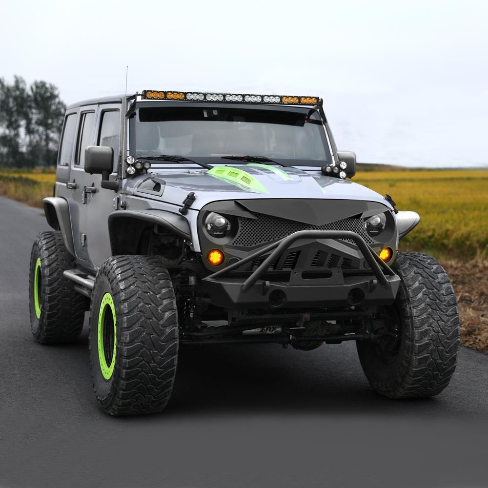 Jeep Wrangler JK Hawke Grille - Matte Black & JK Smoked Turn Lights Combo