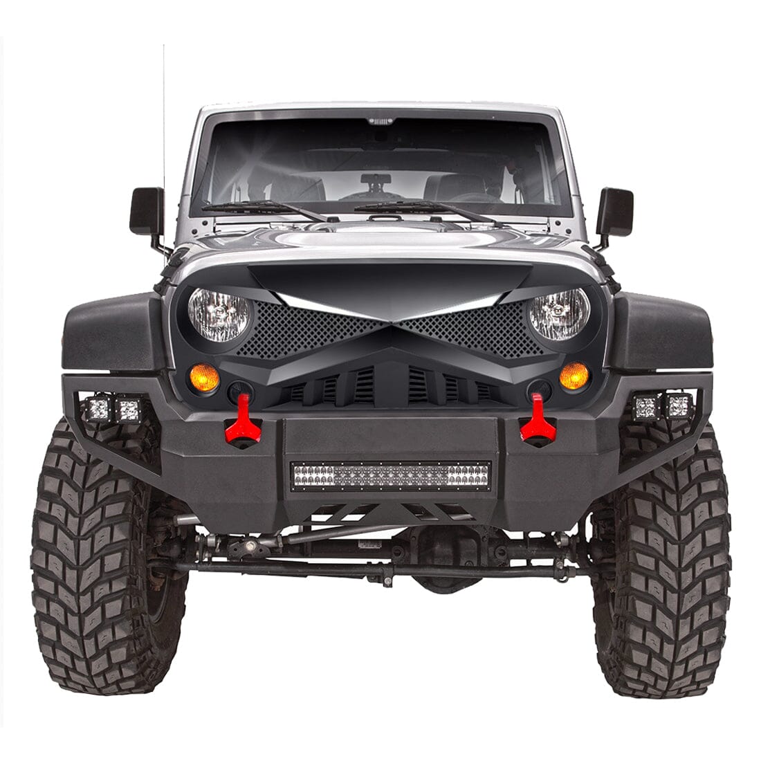 Hawke Grille wDRL Turn Signal Light-Matte Black for 07-18 Jeep Wrangler JK