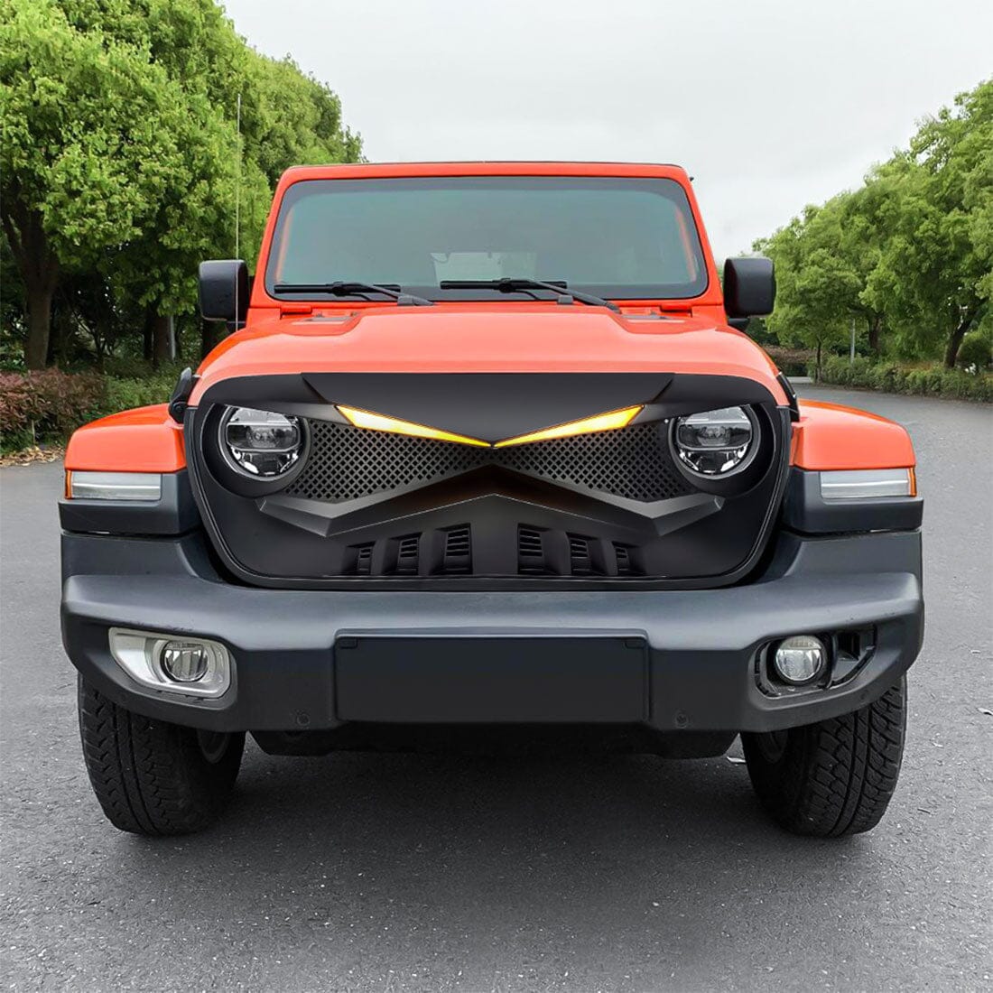 Hawke Grille wDRL Turn Signal Light-Matte Black for 18-22 Jeep Wrangler JL & Gladiator JT