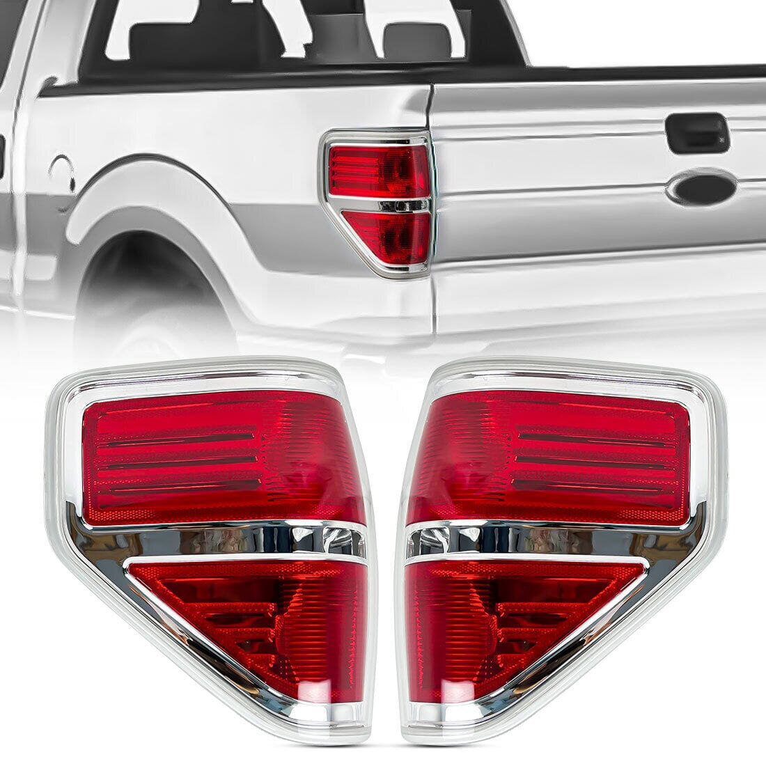 Red Lens LED Tail Lights Chrome Housing without light bulbs For 2009-2014  Ford F150
