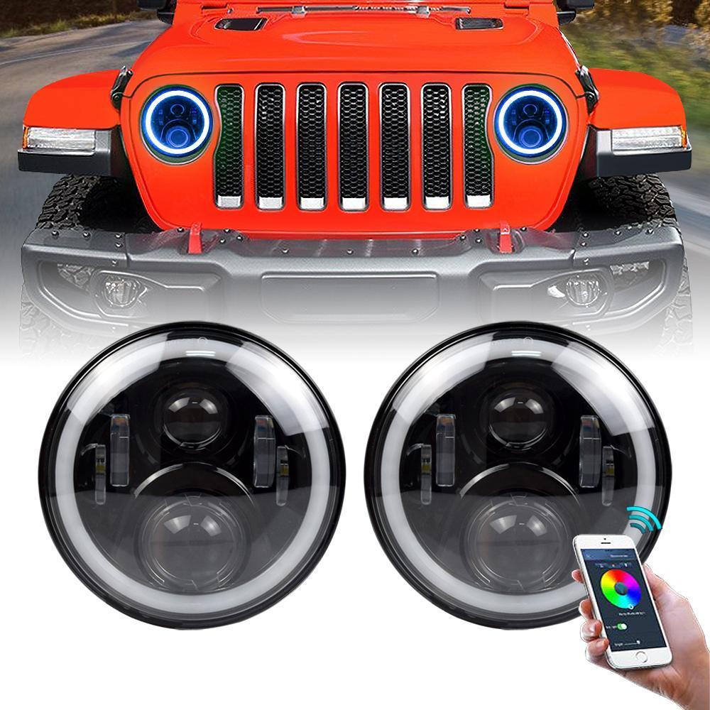 7 Inch RGB Halo Headlights for 18+ Jeep Wrangler JL & Gladiator JT