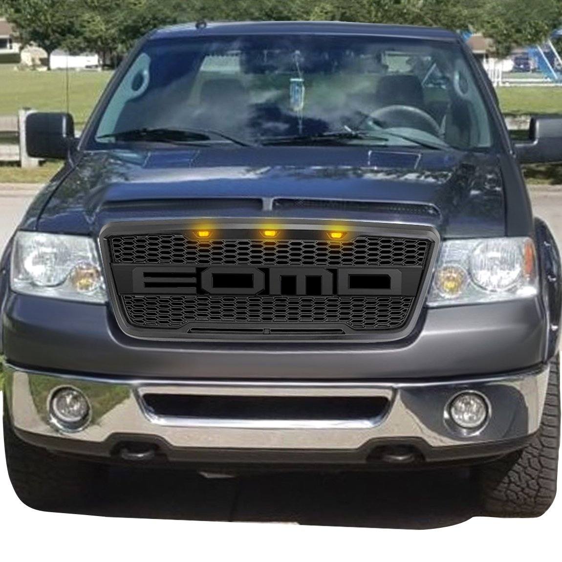 Raptor Style Front Grill Bumper Hood Mesh Grille W/ LED - Matte Black For 2004-2008 Ford F150