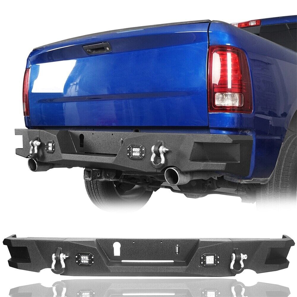 thumbnail image 2 of TFAuto Black Steel Rear Step Bumper For 2009-2018 Dodge Ram 1500 & 2019 Classic – Dual Exhaust Cutouts, No Park Sensors 2 of 4