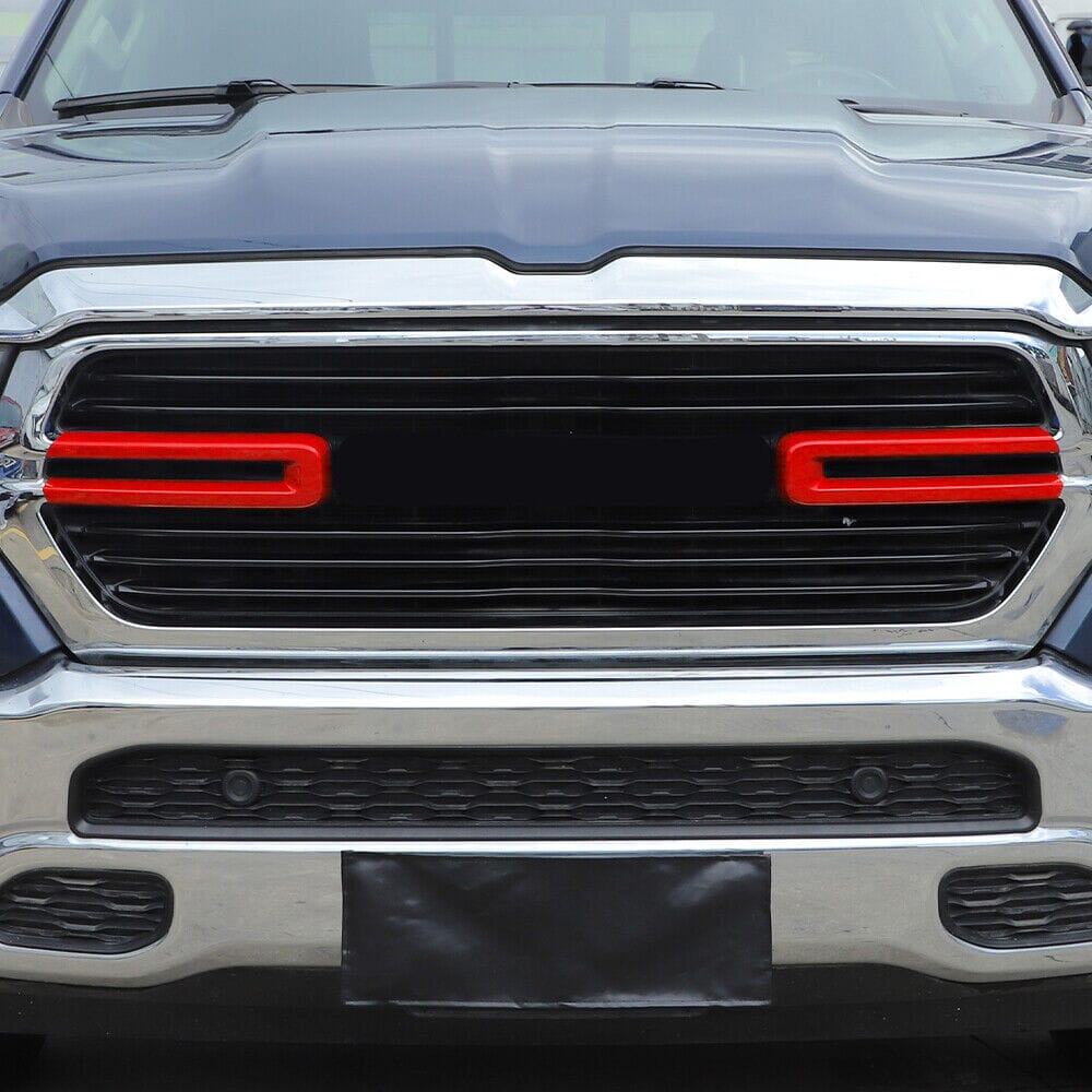 Red Front Grill Inserts Cover Trim For 2019-2021 Dodge Ram 1500