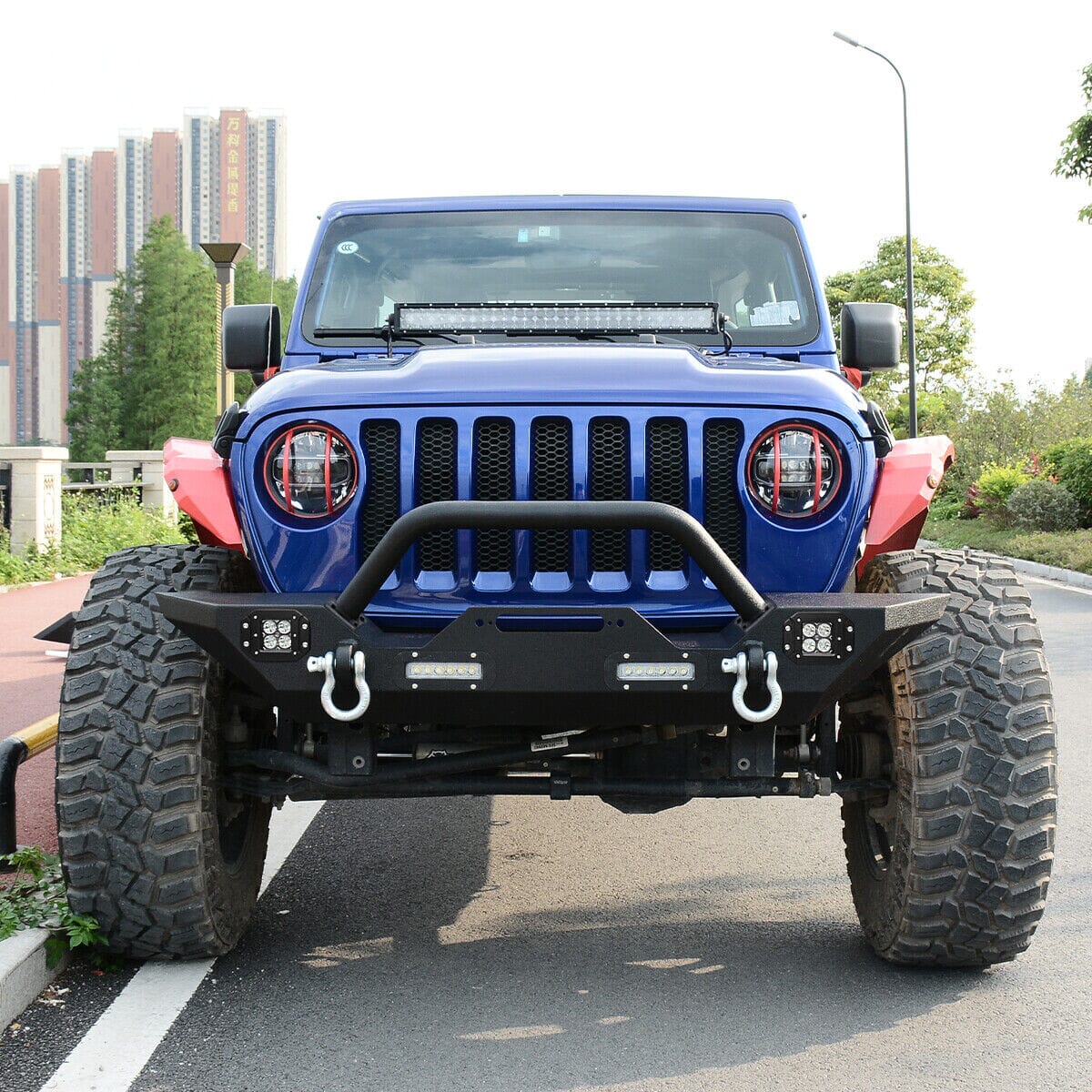 Textured Front / Rear Bumper w/ LED Lights for 18-23 Jeep Wrangler JL & JLU