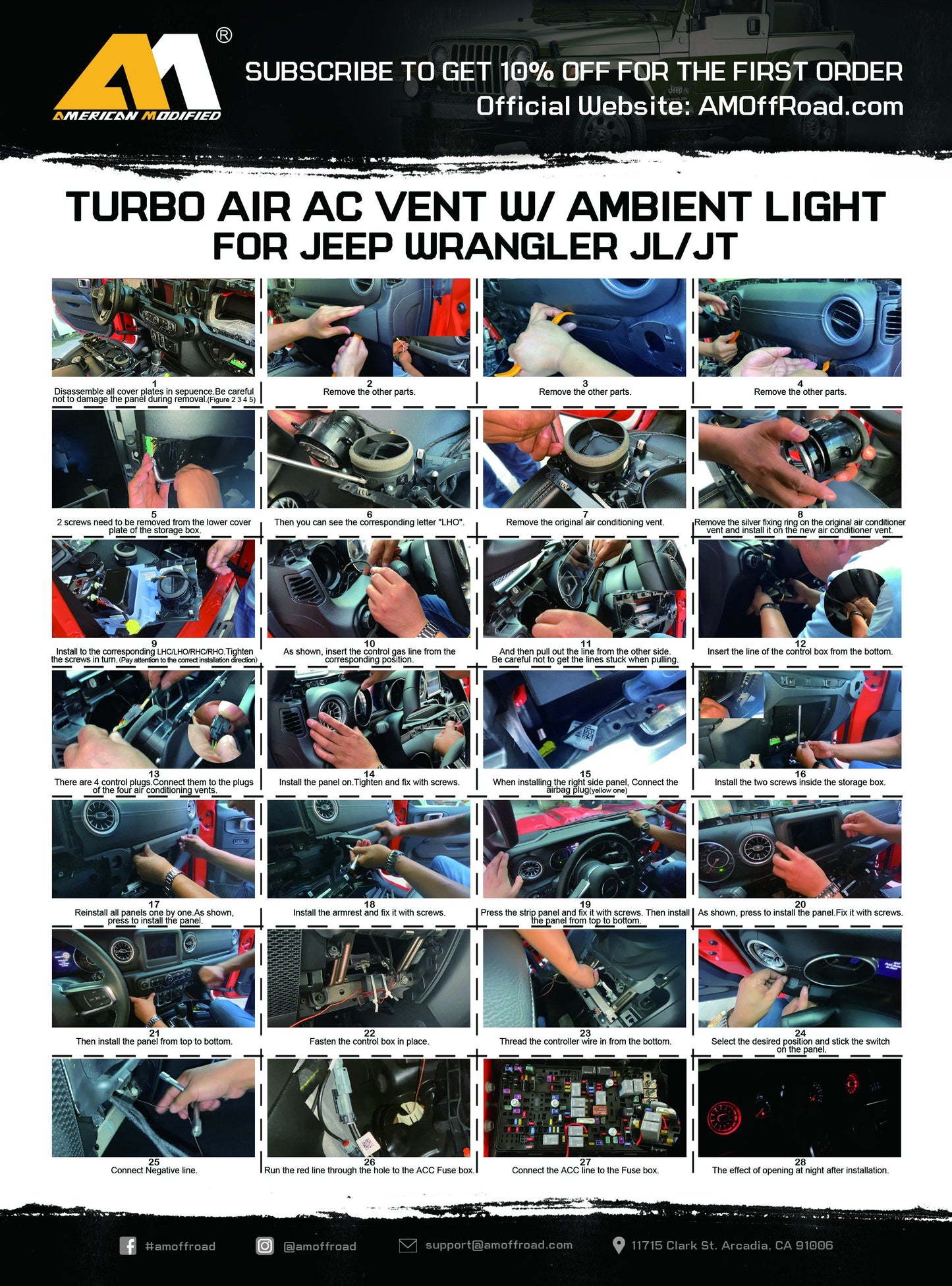 Turbo Air AC Vent w/ Ambient Light for 18+ Jeep Wrangler JL & Gladiator JT